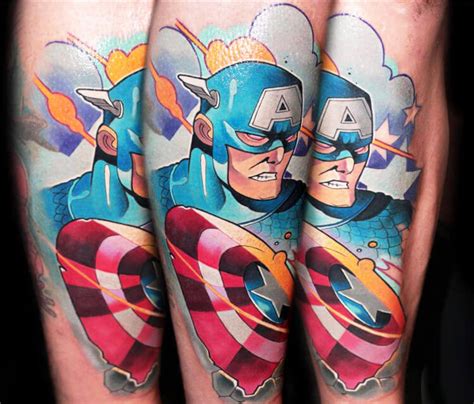 tatuajes del capitan america|70 Tatuajes del Capitán América (Escudo, personajes。